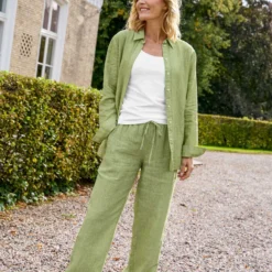 Grüne Leinen-Bluse -Fred Perry Verkaufsgeschäft 11 2746 3